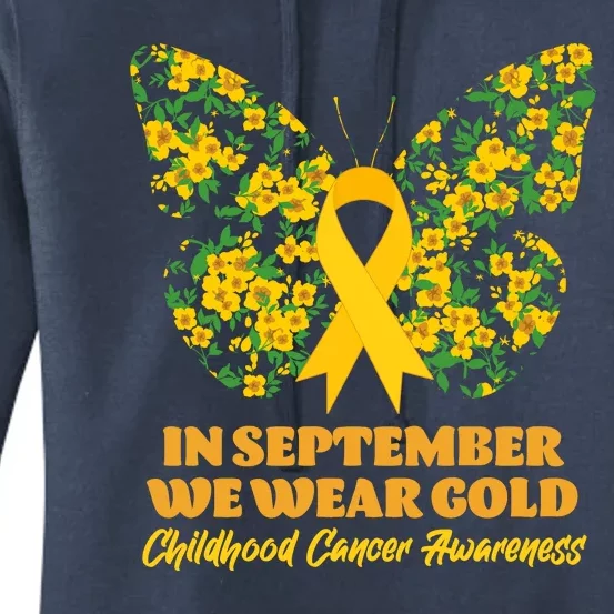 In September We Wear Gold Childhood Cancer Awareness Flower Butterfly Women's Pullover Hoodie