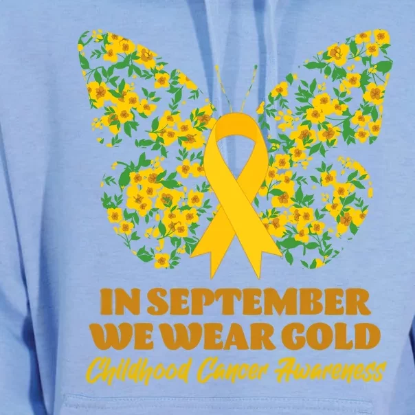 In September We Wear Gold Childhood Cancer Awareness Flower Butterfly Unisex Surf Hoodie