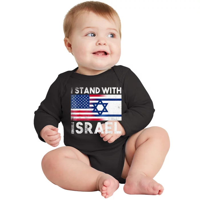 I Stand With Israel Pray For Israel US and Israel Flag Baby Long Sleeve Bodysuit