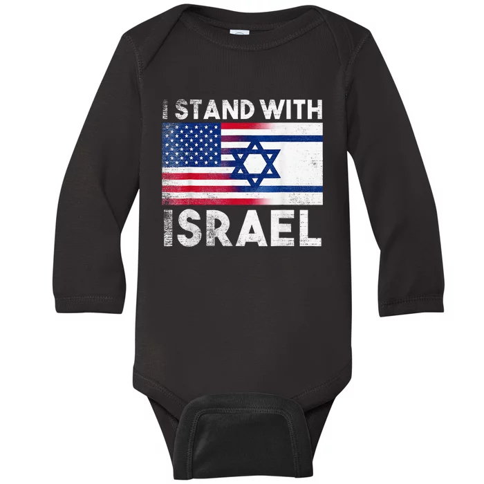 I Stand With Israel Pray For Israel US and Israel Flag Baby Long Sleeve Bodysuit