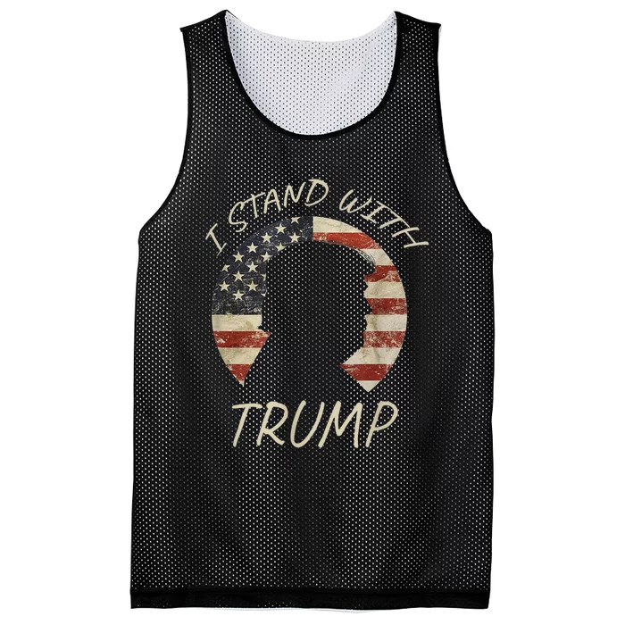 I Stand With Trump Pro Republican American Flag Vintage Mesh Reversible Basketball Jersey Tank