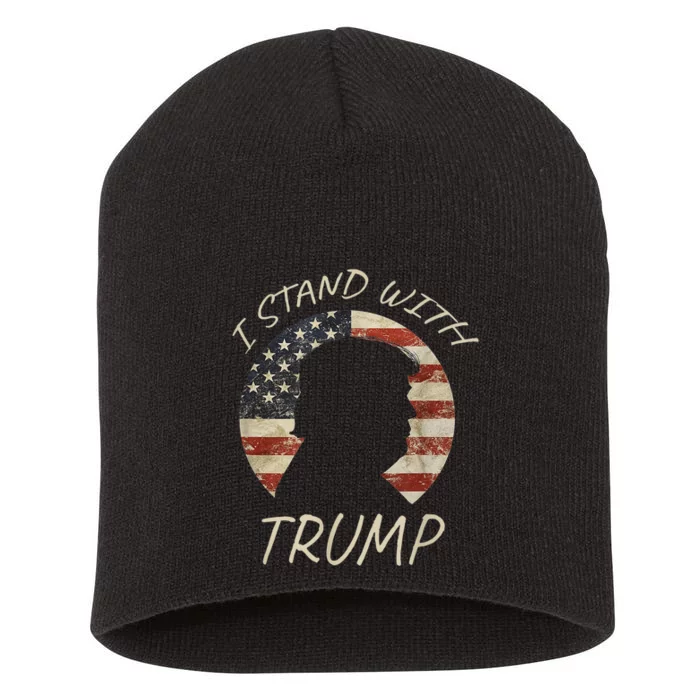 I Stand With Trump Pro Republican American Flag Vintage Short Acrylic Beanie