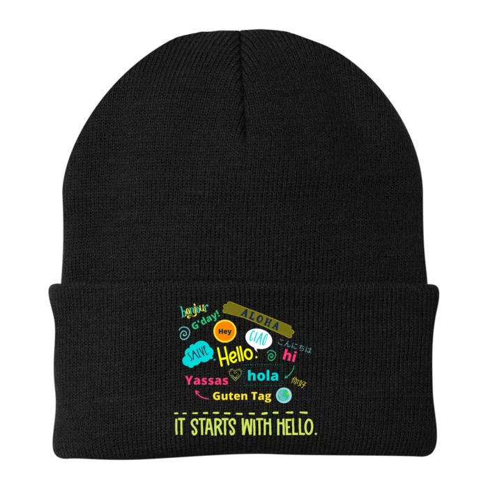 It Starts With Hello Friendship Unity Inclusion Teacher Gift Knit Cap Winter Beanie