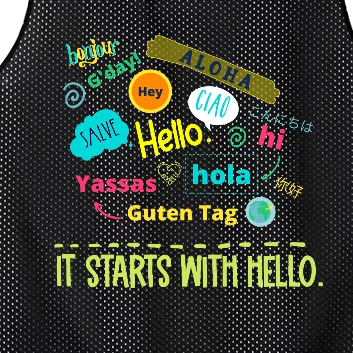 It Starts With Hello Friendship Unity Inclusion Teacher Gift Mesh Reversible Basketball Jersey Tank