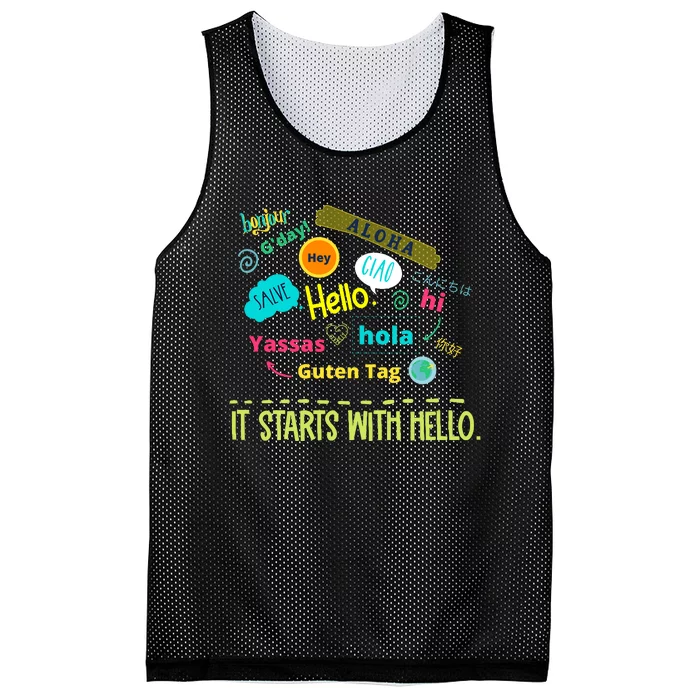 It Starts With Hello Friendship Unity Inclusion Teacher Gift Mesh Reversible Basketball Jersey Tank