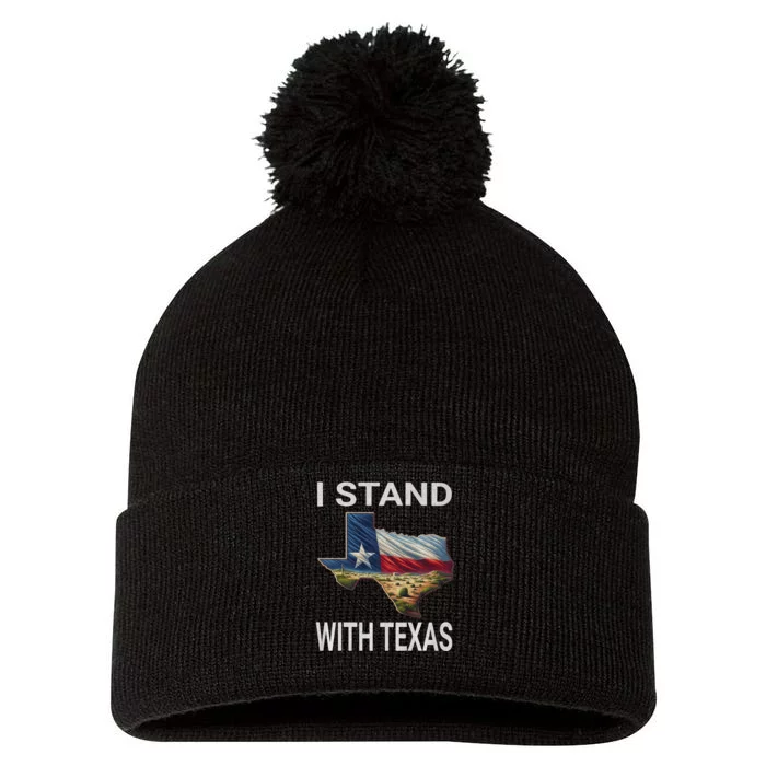 I Stand With Texas I Support Texas Pom Pom 12in Knit Beanie