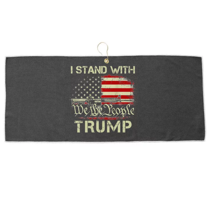 I Stand With Trump American Flag Woman USA Vintage Large Microfiber Waffle Golf Towel