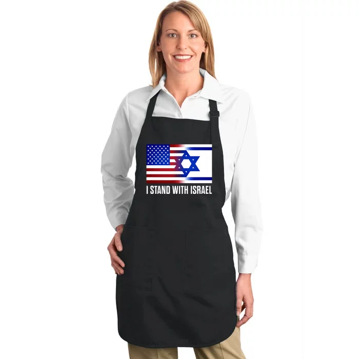 I Stand With Israel Patriotic Usa And Israel Flag Design Full-Length Apron With Pocket