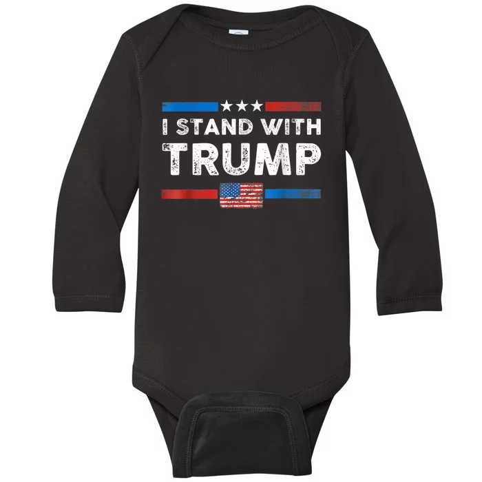 I Stand With Trump American Flag Baby Long Sleeve Bodysuit