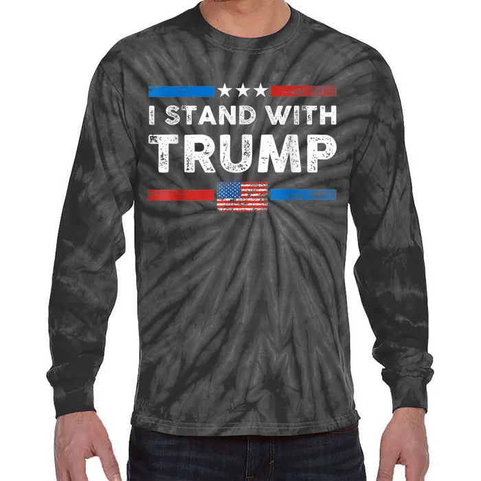 I Stand With Trump American Flag Tie-Dye Long Sleeve Shirt