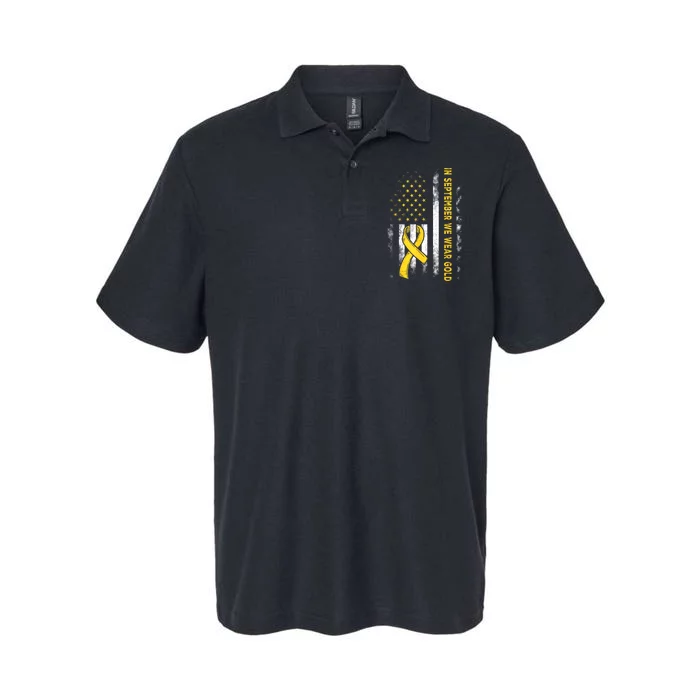 In September We Wear Gold Us Flag Childhood Cancer Awareness Softstyle Adult Sport Polo