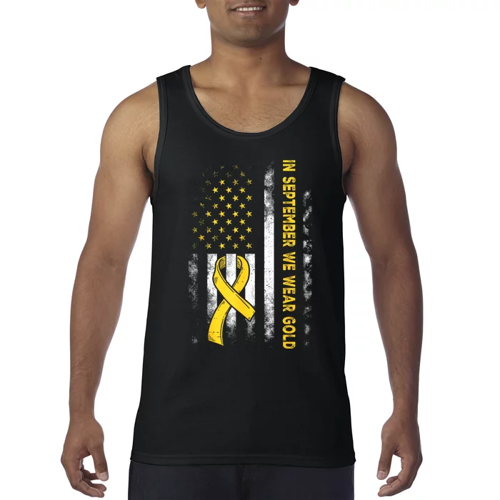 In September We Wear Gold Us Flag Childhood Cancer Awareness Tank Top