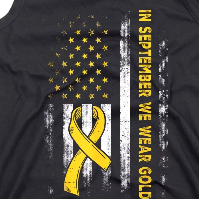 In September We Wear Gold Us Flag Childhood Cancer Awareness Tank Top