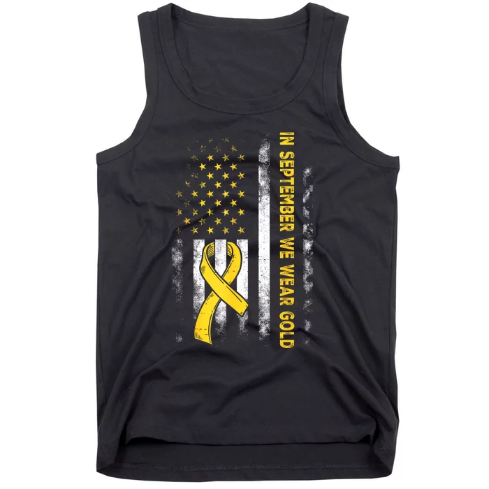 In September We Wear Gold Us Flag Childhood Cancer Awareness Tank Top