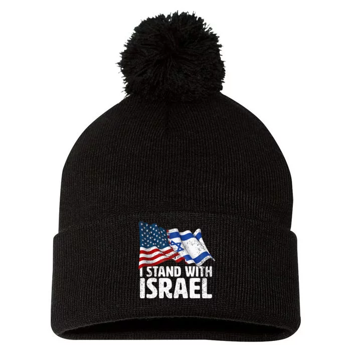 I Stand With Israel Usa American Flag W Israel Flag Pom Pom 12in Knit Beanie