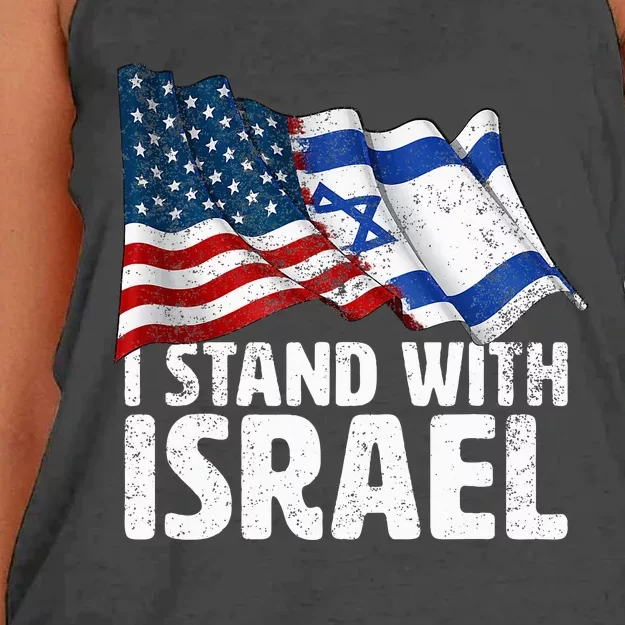 I Stand With Israel Usa American Flag W Israel Flag Women's Knotted Racerback Tank