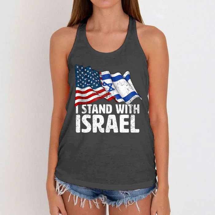 I Stand With Israel Usa American Flag W Israel Flag Women's Knotted Racerback Tank