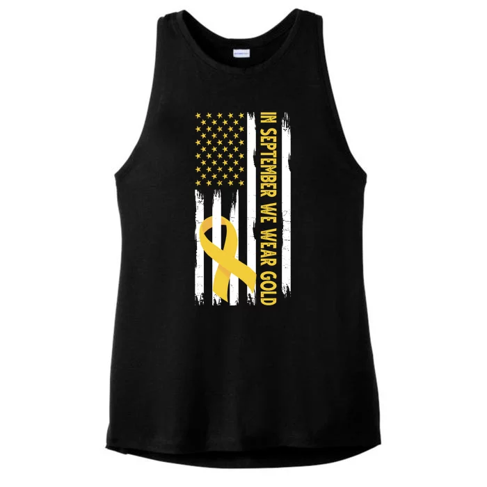 In September We Wear Gold Childhood Cancer Awareness Flag Ladies Tri-Blend Wicking Tank