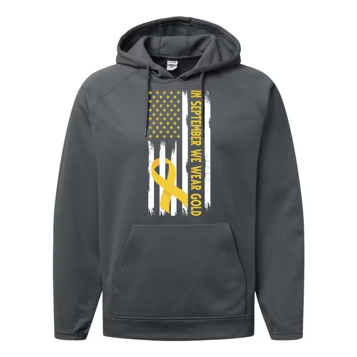 In September We Wear Gold Childhood Cancer Awareness Flag Performance Fleece Hoodie