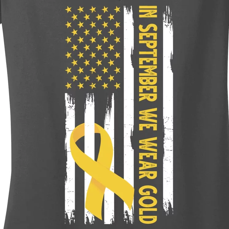 In September We Wear Gold Childhood Cancer Awareness Flag Women's V-Neck T-Shirt