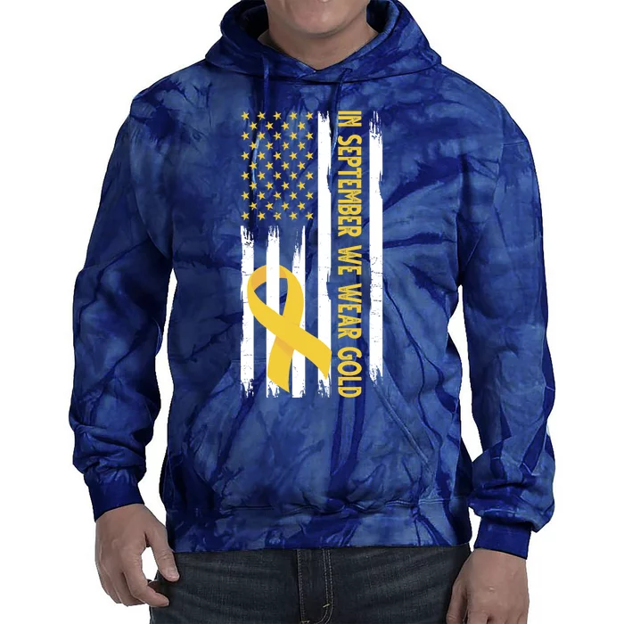 In September We Wear Gold Childhood Cancer Awareness Flag Tie Dye Hoodie