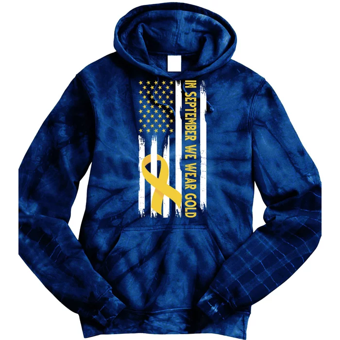 In September We Wear Gold Childhood Cancer Awareness Flag Tie Dye Hoodie