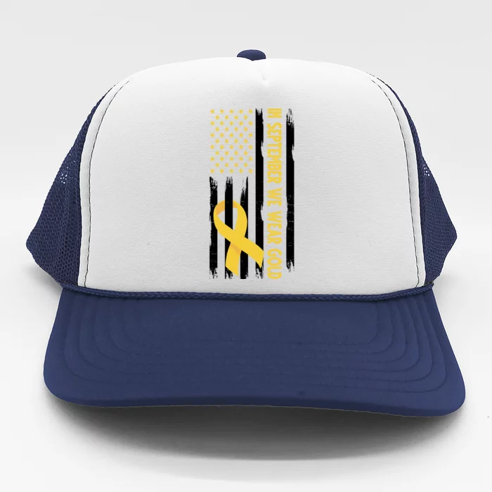 In September We Wear Gold Childhood Cancer Awareness Flag Trucker Hat