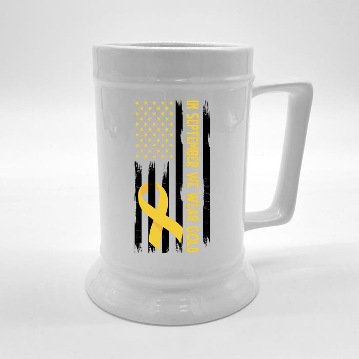 In September We Wear Gold Childhood Cancer Awareness Flag Front & Back Beer Stein