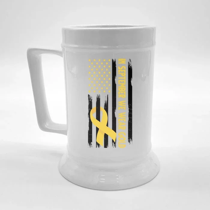 In September We Wear Gold Childhood Cancer Awareness Flag Front & Back Beer Stein