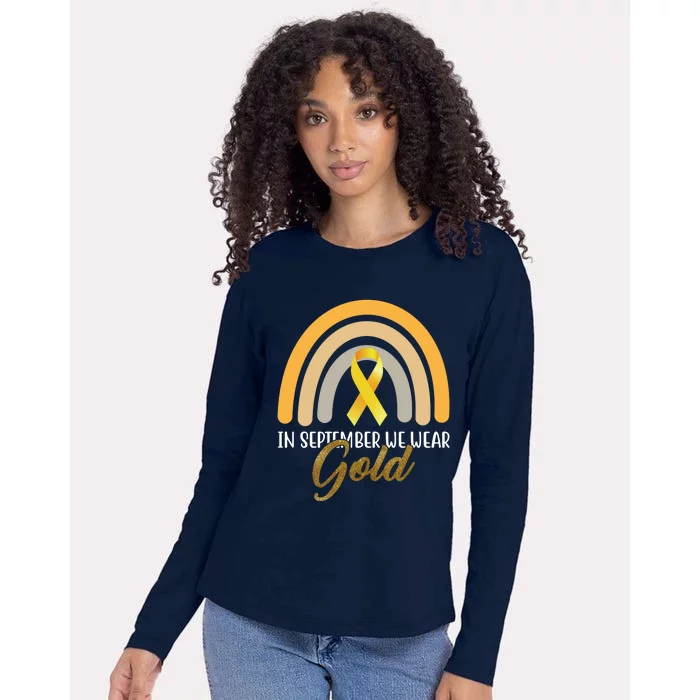 In September We Wear Gold Childhood Cancer Rainbow Womens Cotton Relaxed Long Sleeve T-Shirt