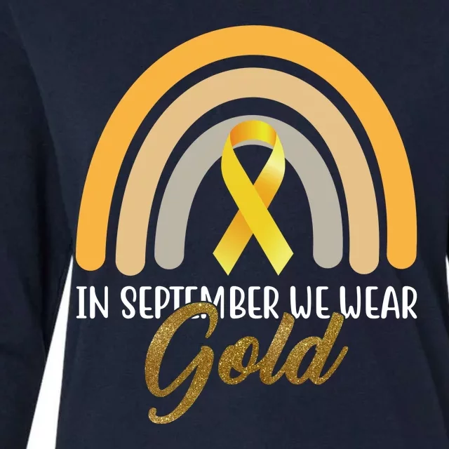 In September We Wear Gold Childhood Cancer Rainbow Womens Cotton Relaxed Long Sleeve T-Shirt