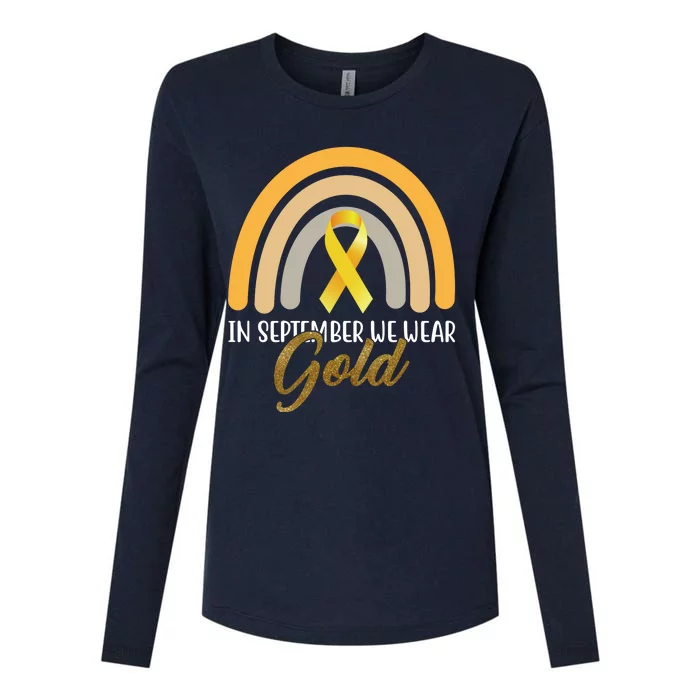 In September We Wear Gold Childhood Cancer Rainbow Womens Cotton Relaxed Long Sleeve T-Shirt