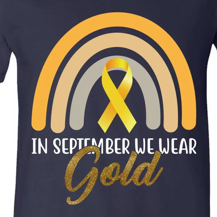 In September We Wear Gold Childhood Cancer Rainbow V-Neck T-Shirt