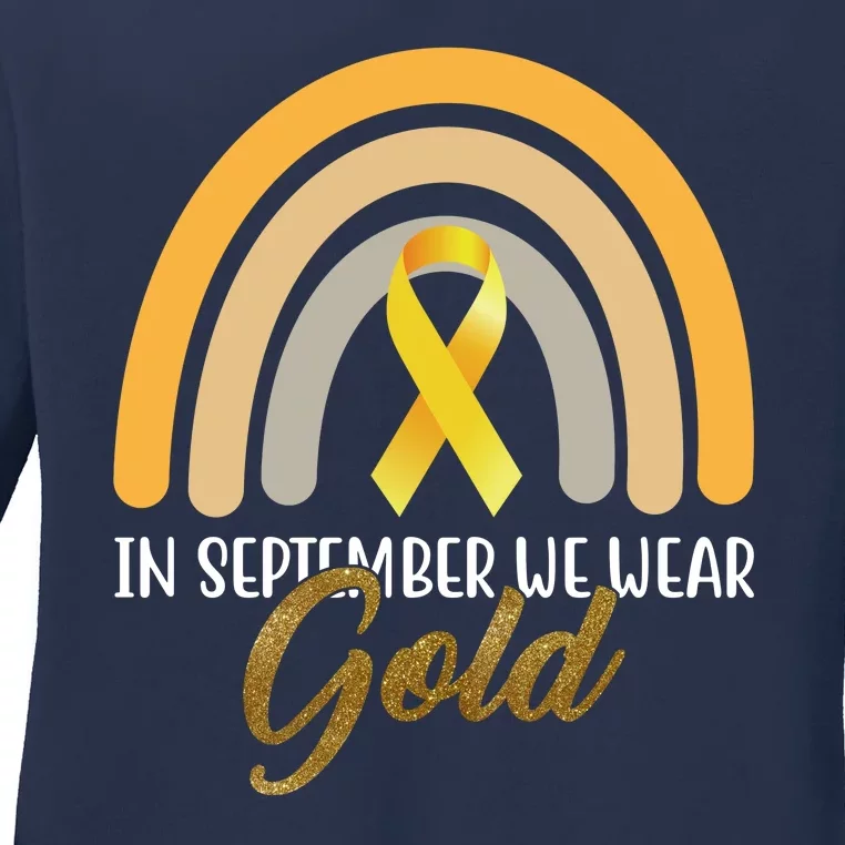 In September We Wear Gold Childhood Cancer Rainbow Ladies Long Sleeve Shirt