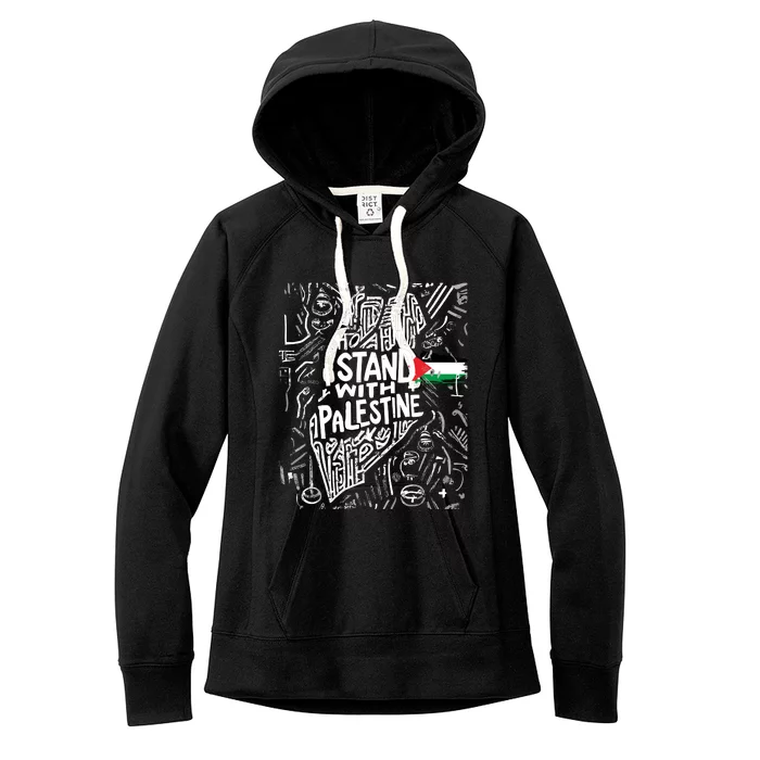 I Stand With Palestine Quote A Free Palestine Design Women's Fleece Hoodie