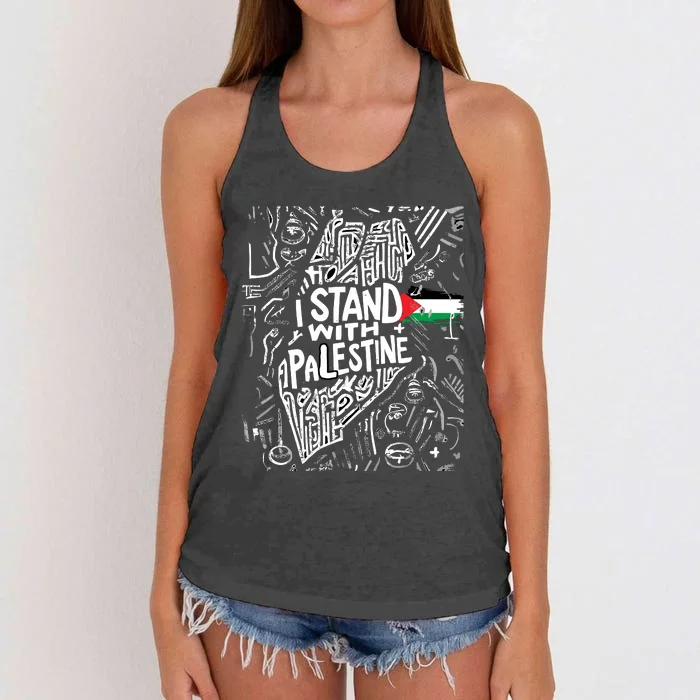 I Stand With Palestine Quote A Free Palestine Design Women's Knotted Racerback Tank