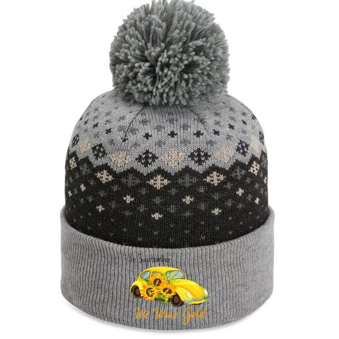 In September We Wear Gold Sunflower Vintage Car The Baniff Cuffed Pom Beanie