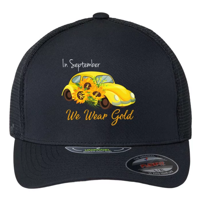 In September We Wear Gold Sunflower Vintage Car Flexfit Unipanel Trucker Cap