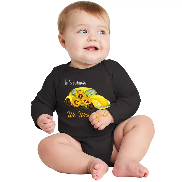 In September We Wear Gold Sunflower Vintage Car Baby Long Sleeve Bodysuit