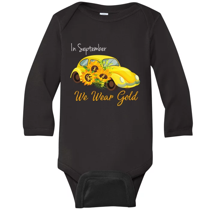 In September We Wear Gold Sunflower Vintage Car Baby Long Sleeve Bodysuit