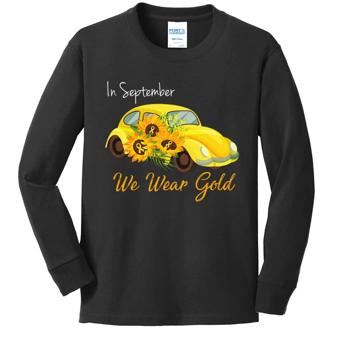 In September We Wear Gold Sunflower Vintage Car Kids Long Sleeve Shirt