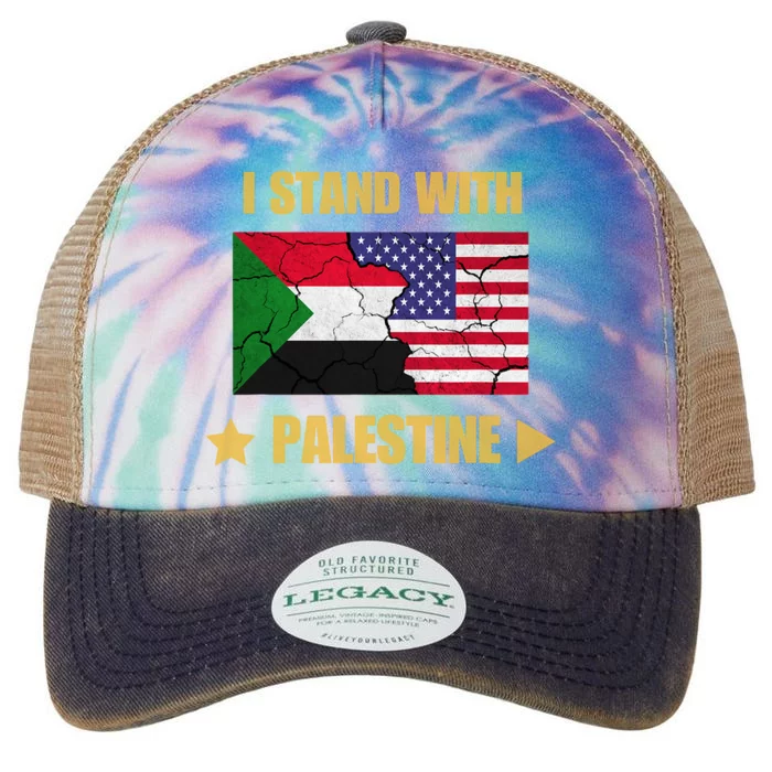 I Stand With Palestine American Flag With Palestine Flag Legacy Tie Dye Trucker Hat