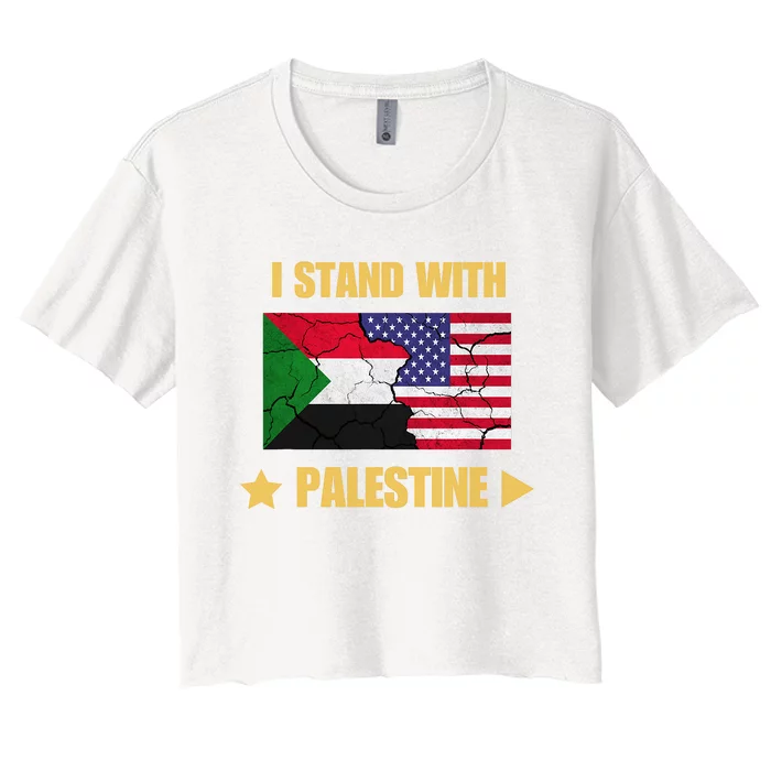 I Stand With Palestine American Flag With Palestine Flag Women's Crop Top Tee