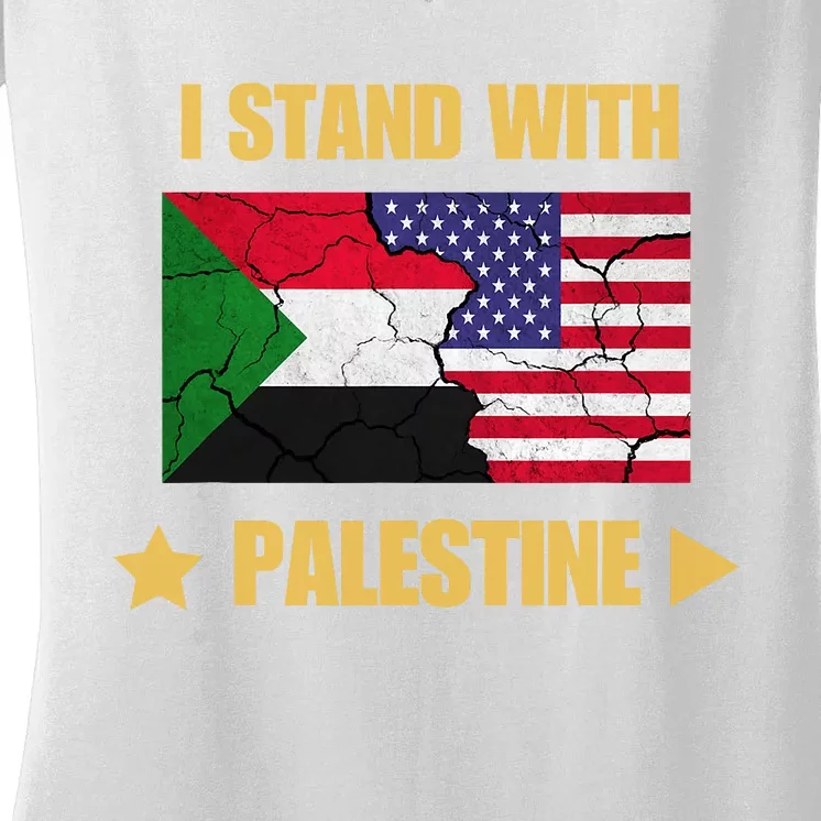 I Stand With Palestine American Flag With Palestine Flag Women's V-Neck T-Shirt