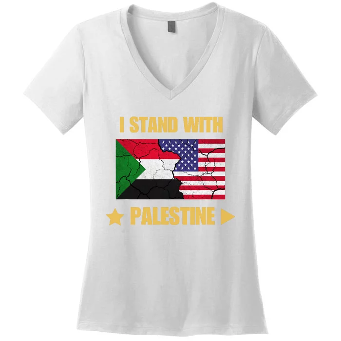 I Stand With Palestine American Flag With Palestine Flag Women's V-Neck T-Shirt