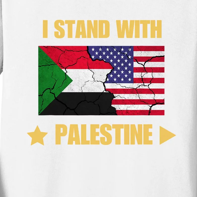 I Stand With Palestine American Flag With Palestine Flag Kids Long Sleeve Shirt