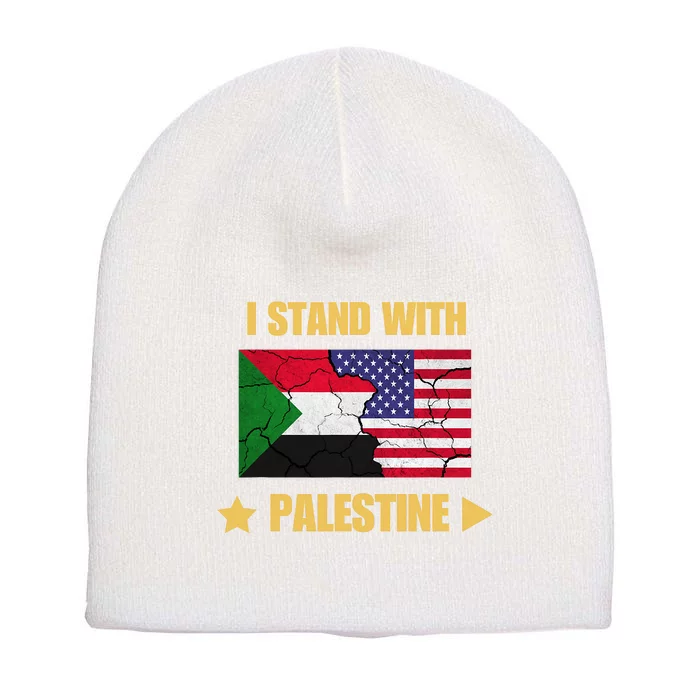 I Stand With Palestine American Flag With Palestine Flag Short Acrylic Beanie