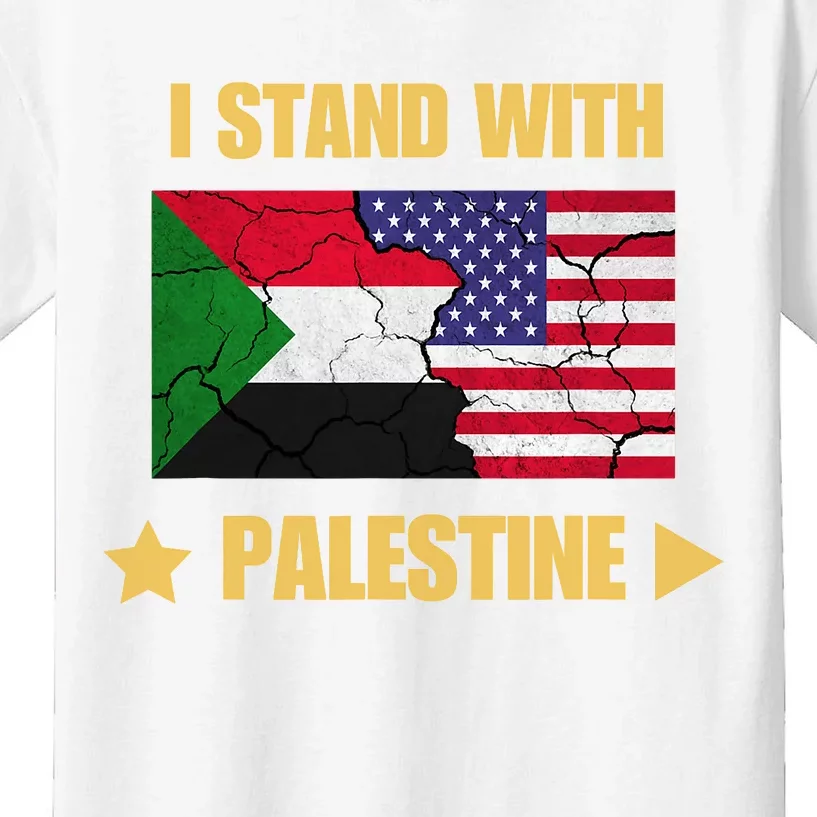 I Stand With Palestine American Flag With Palestine Flag Kids T-Shirt