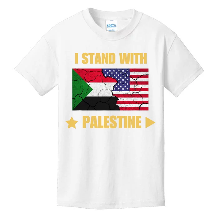 I Stand With Palestine American Flag With Palestine Flag Kids T-Shirt