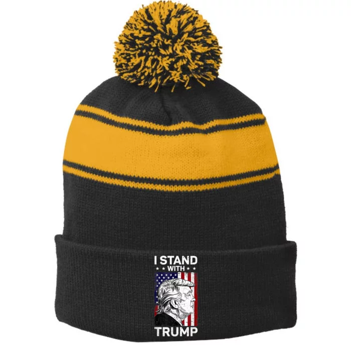 I Stand With Trump2024 Donald Trump 4th Of July Stripe Pom Pom Beanie